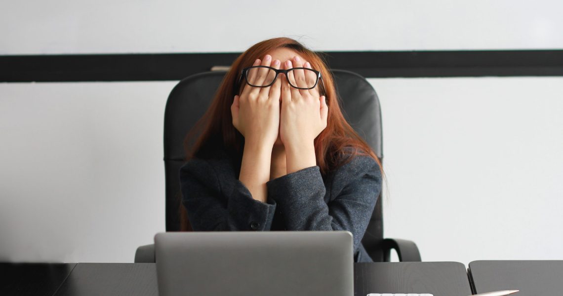 Concept,Burnout,Syndrome.,Asian,Business,Woman,Feels,Uncomfortable,Working.,Which