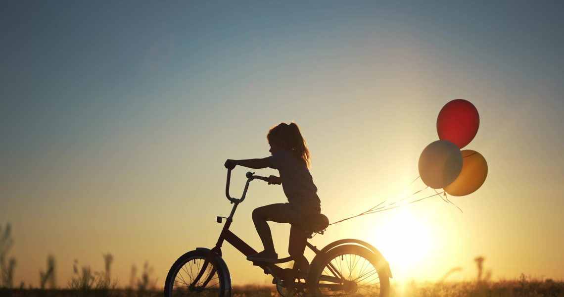 Girl,Kid,Silhouette,Bike,Riding,On,A,Park.,Kid,Girl