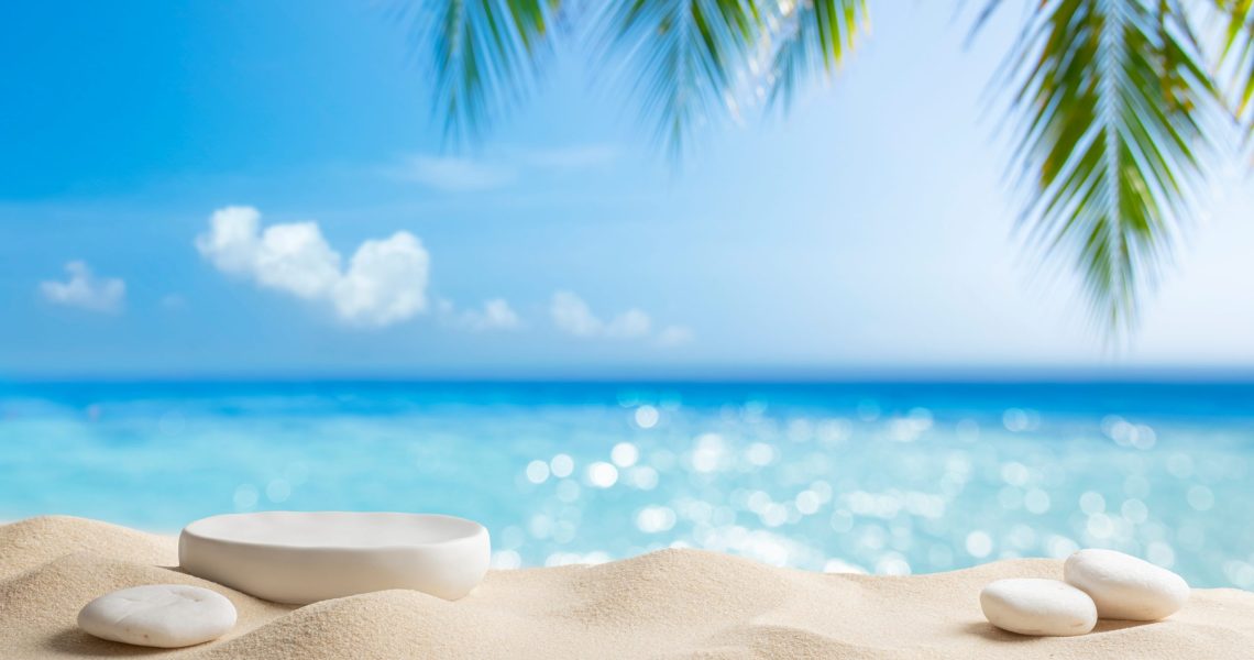 White,Stone,Podium,With,Copy,Space,For,Product,Display,On