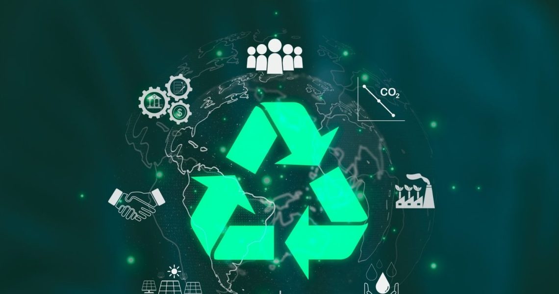 Recycling,Icon,,Sustainable,Development,Concept.,Man,Present,Glowing,Recycling,,Surrounded